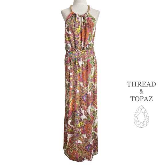 Milly Silk Jersey Maxi Halter Dress W/ Chain Medium - Picture 1 of 9